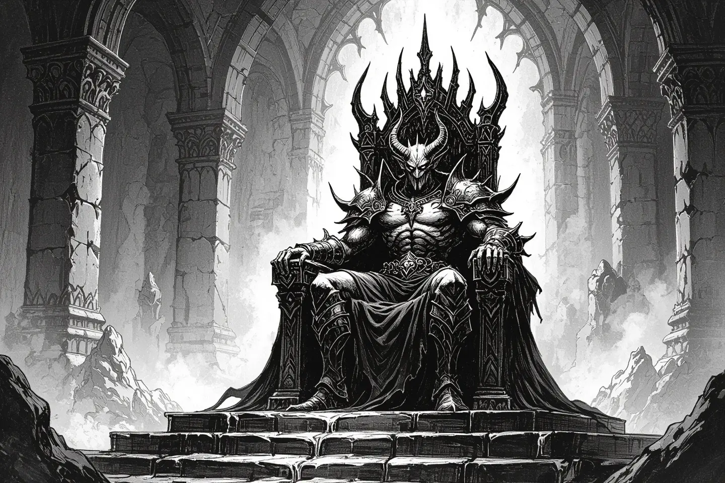 A paladin facing an undead army in a graveyard