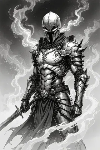 A paladin facing an undead army in a graveyard