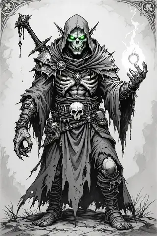 A paladin facing an undead army in a graveyard