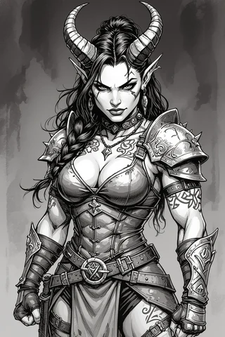 A colorless tiefling woman fighter with a wrestling stance