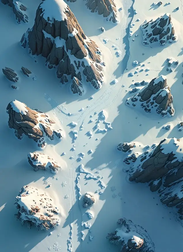 Frozen tundra battlemap with ice terrain for RPG encounters