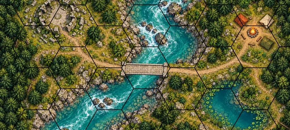 How to Add a Hex Grid to an Existing Battle Map: River Crossing Example