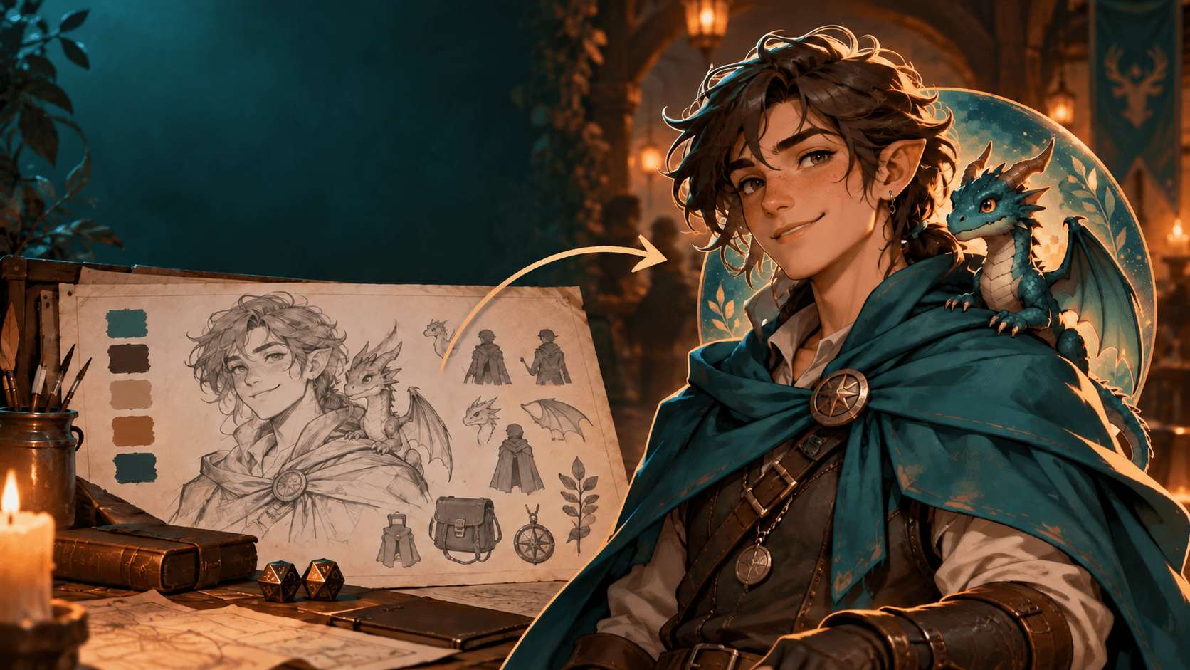 Concept original de personnage fantasy transformé en avatar PNGTuber pour le streaming