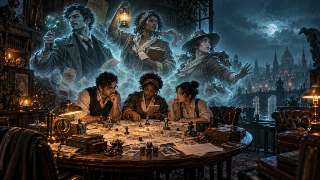 Illustration éditoriale : illustration conceptuelle de la préparation d’un personnage de jeu de rôle sur table