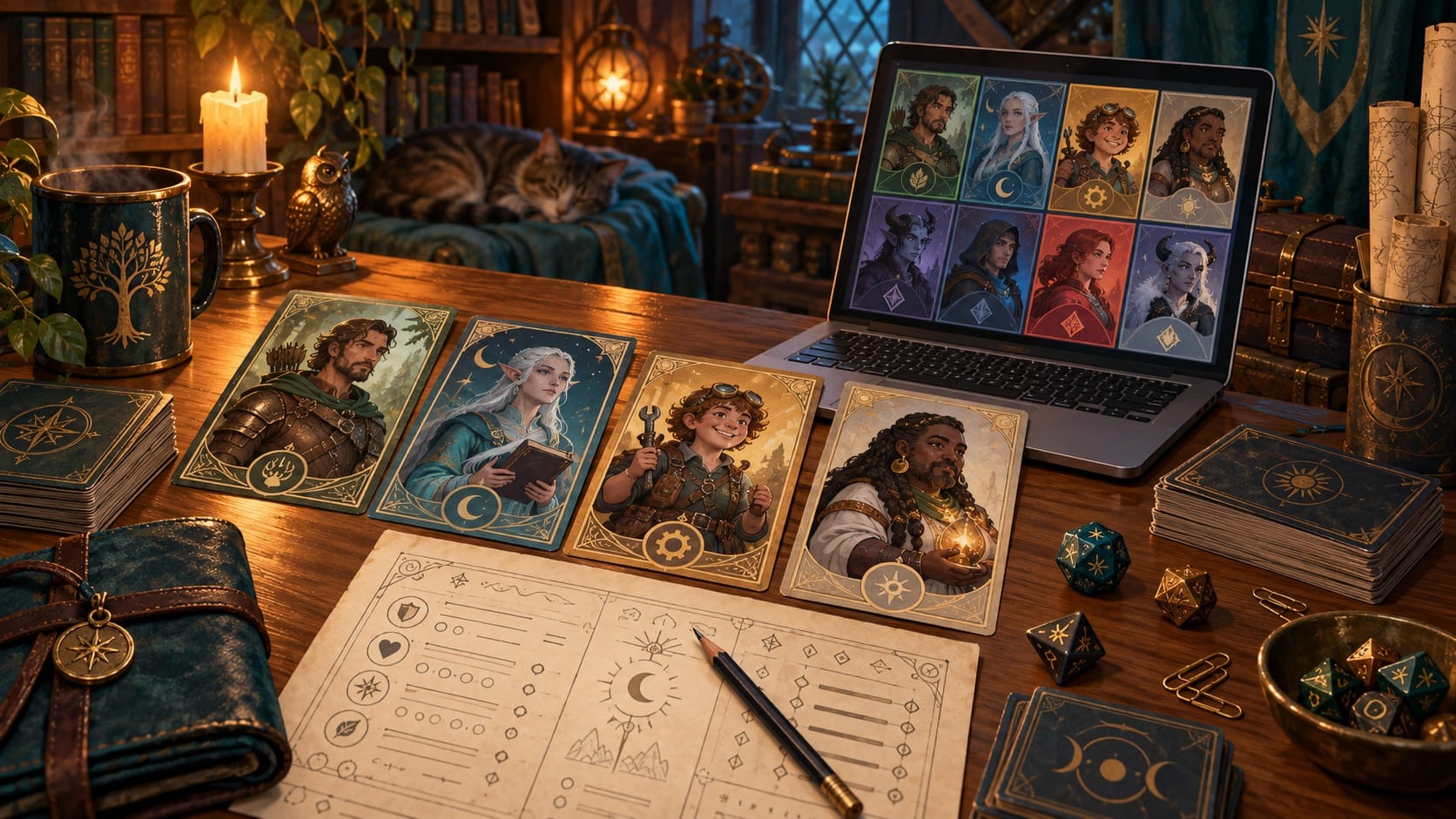 Editorial illustration: Conceptual illustration of tabletop RPG character preparation