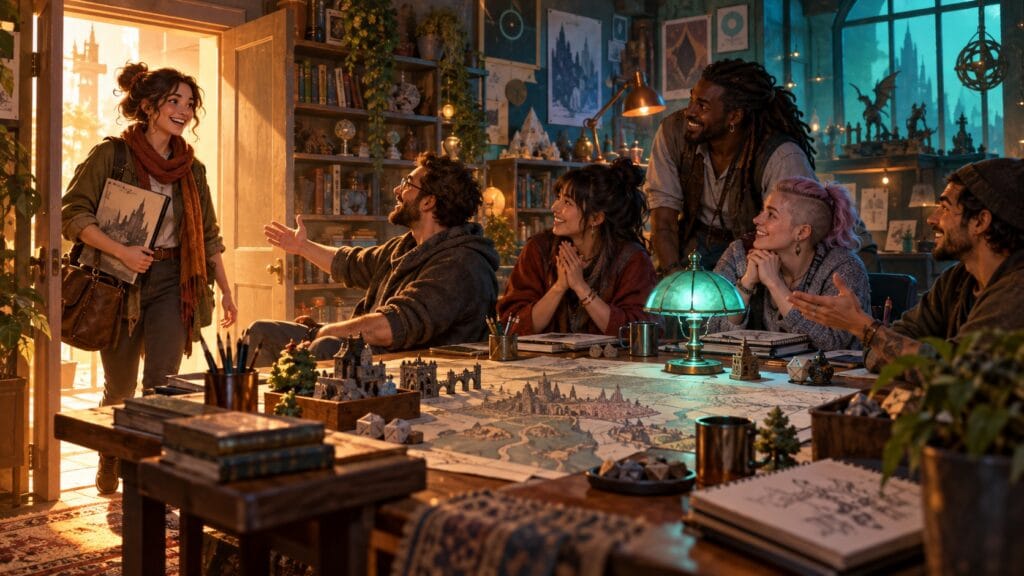 Illustration éditoriale : illustration conceptuelle de la préparation d’un personnage de jeu de rôle sur table