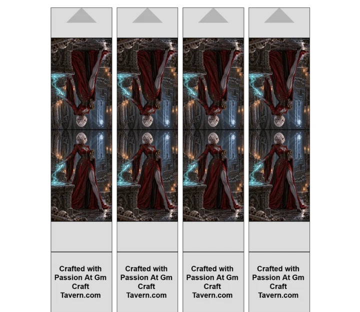 Gros plan du véritable PDF montrant les quatre figurines en papier en miroir et leurs lignes de pliage