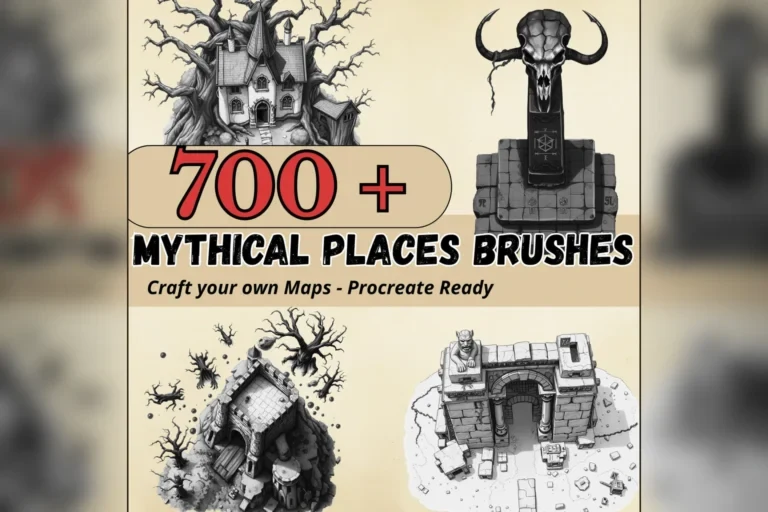 Pinceaux de création de cartes Mythical Places — aperçu du produit réel
