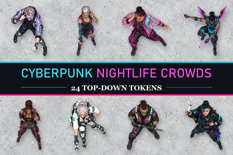 Pack de tokens vus du dessus Cyberpunk Nightlife Crowds — aperçu du produit réel