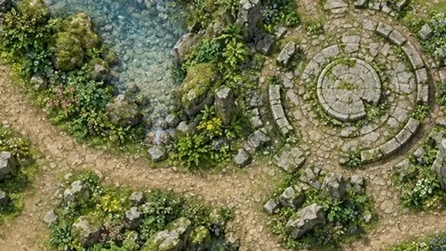 Illustration d’une battlemap forestière vue du dessus