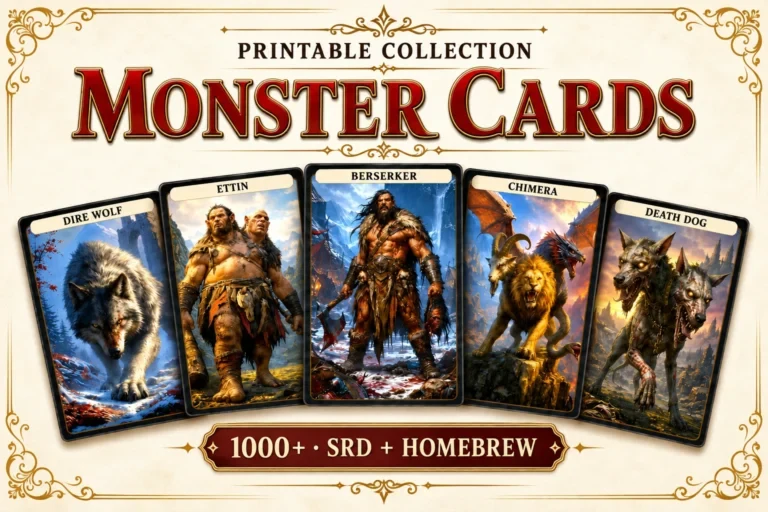 DnD Collection de cartes de monstres à imprimer — aperçu du produit réel