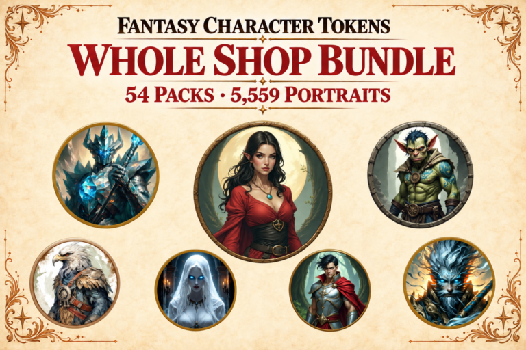 Aperçu du bundle intégral de tokens de personnages fantasy