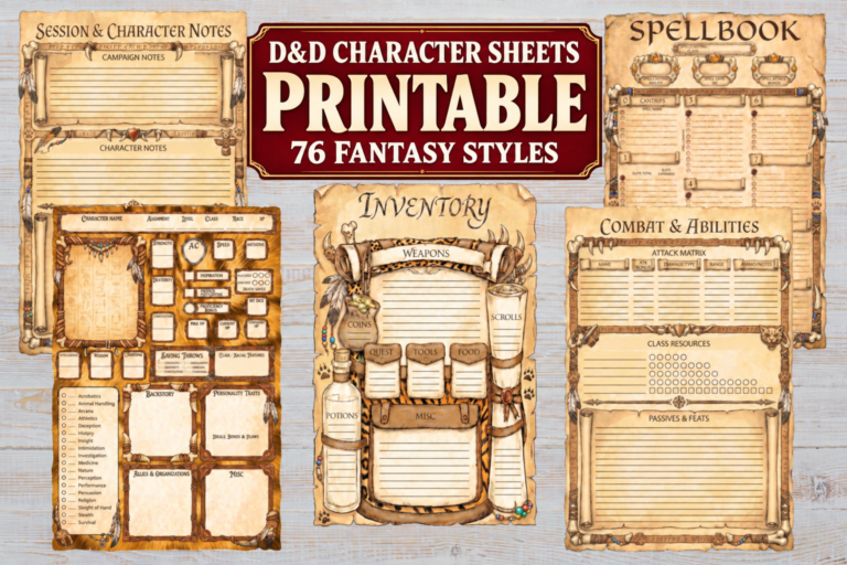 Aperçu des fiches de personnage DnD à imprimer